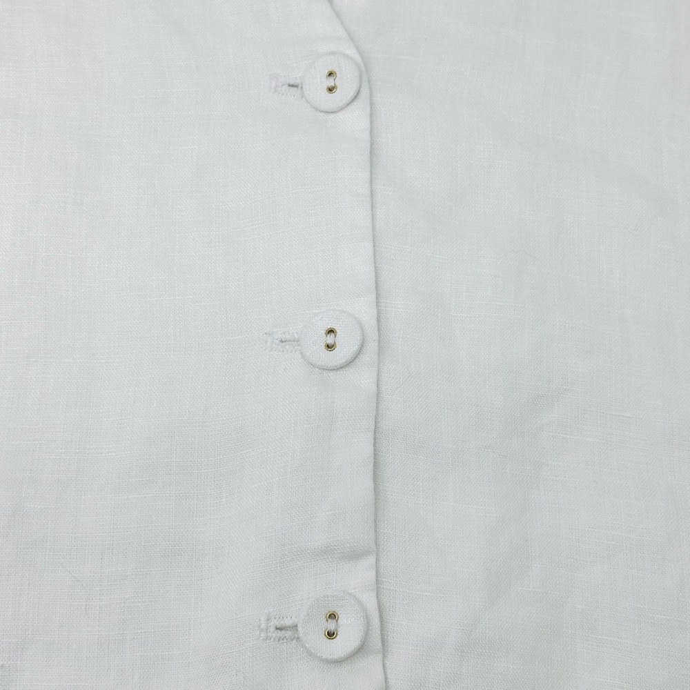 DISSH 100% Linen Sleeveless Vest Size 10 US White Button up Coastal Minimalist - Picture 4 of 11
